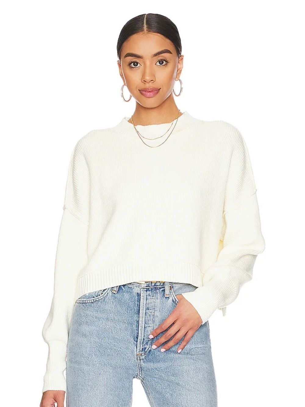 Free People Cream Easy Street Cropped Pullover XS